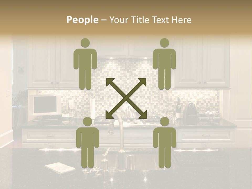 Beautiful Kitchen With Glass Backsplash And Granite Counter PowerPoint Template