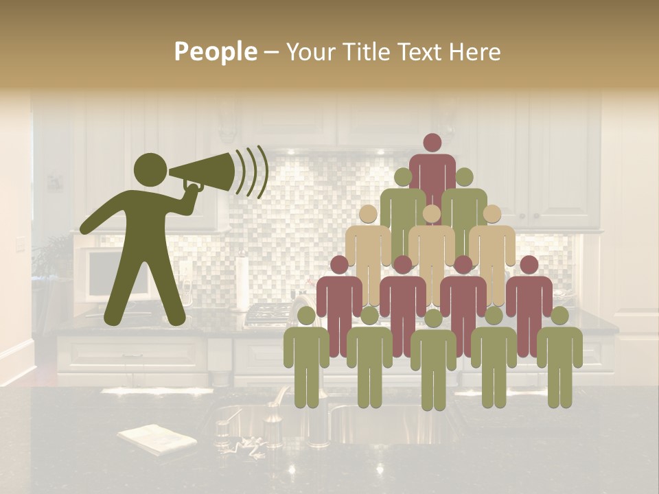 Beautiful Kitchen With Glass Backsplash And Granite Counter PowerPoint Template