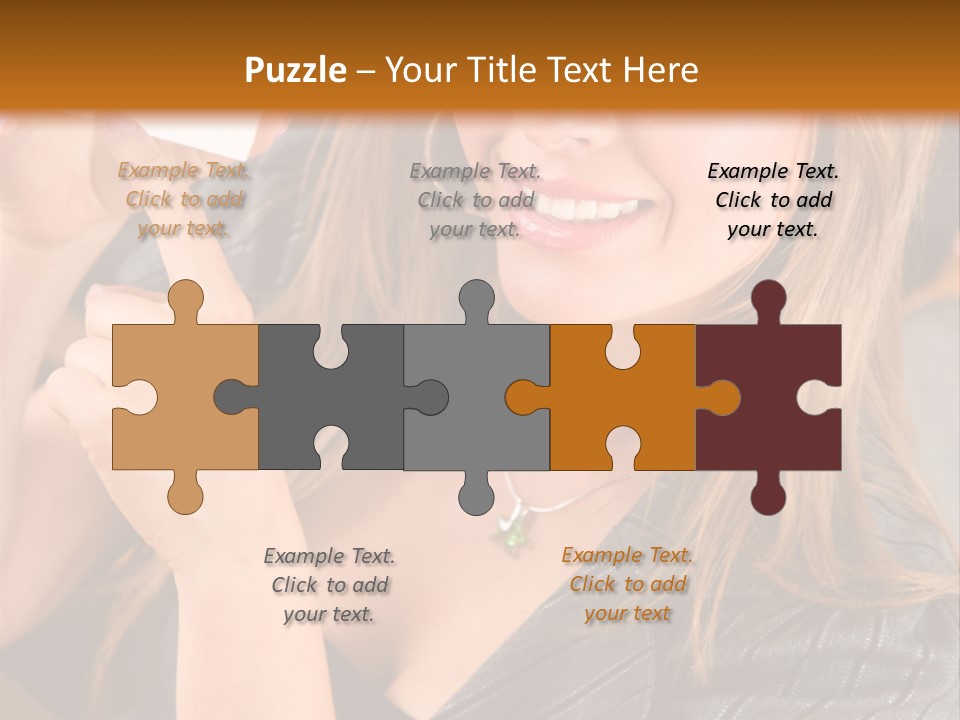 Businesswoman Pointing At A Business Card In An Office PowerPoint Template