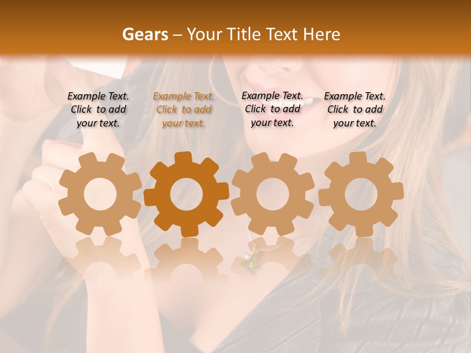 Businesswoman Pointing At A Business Card In An Office PowerPoint Template