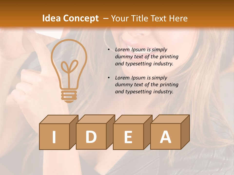 Businesswoman Pointing At A Business Card In An Office PowerPoint Template