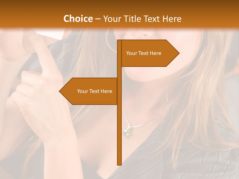 Businesswoman Pointing At A Business Card In An Office PowerPoint Template