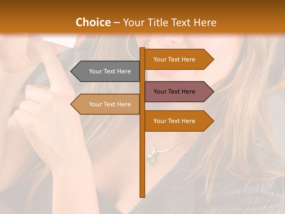Businesswoman Pointing At A Business Card In An Office PowerPoint Template