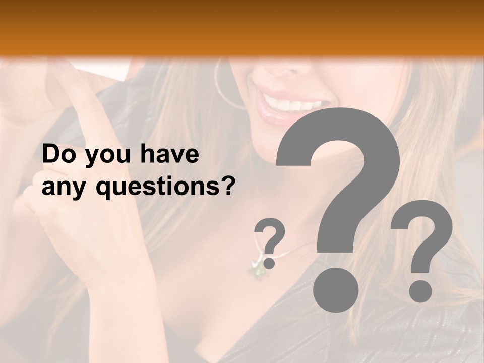 Businesswoman Pointing At A Business Card In An Office PowerPoint Template