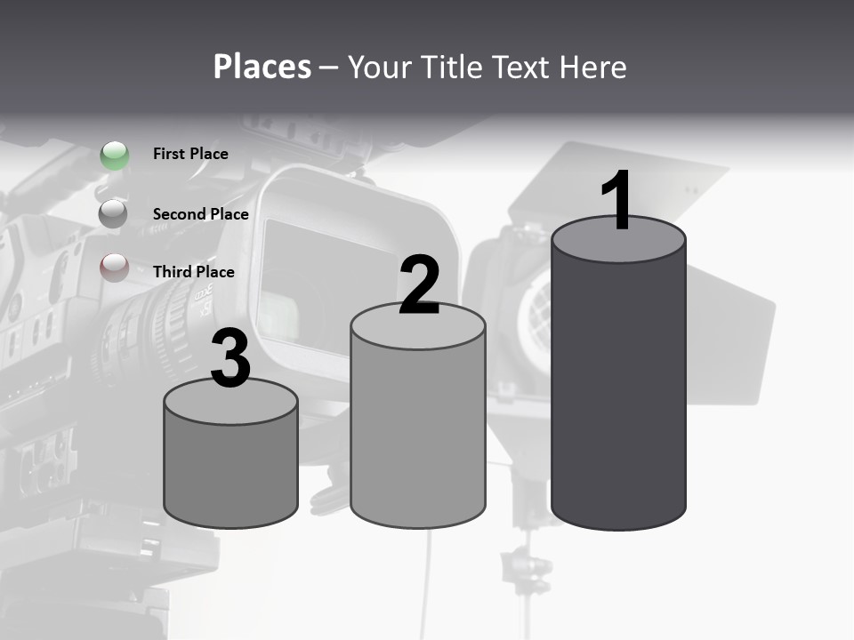 Isolated Digital Video Camera Recorder On Tripod And Spot Light With White Background PowerPoint Template