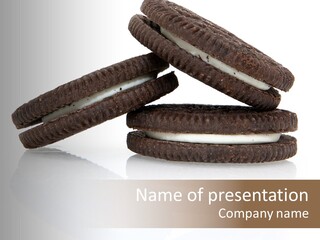 Stack Of Three Chocolate Cream Oreo Cookies Over White. PowerPoint Template