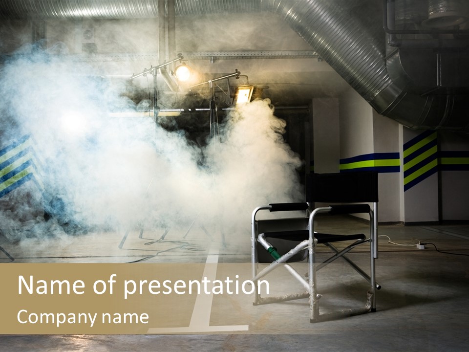 Chair For The Director In Studio On A Background Of A Smoke PowerPoint Template