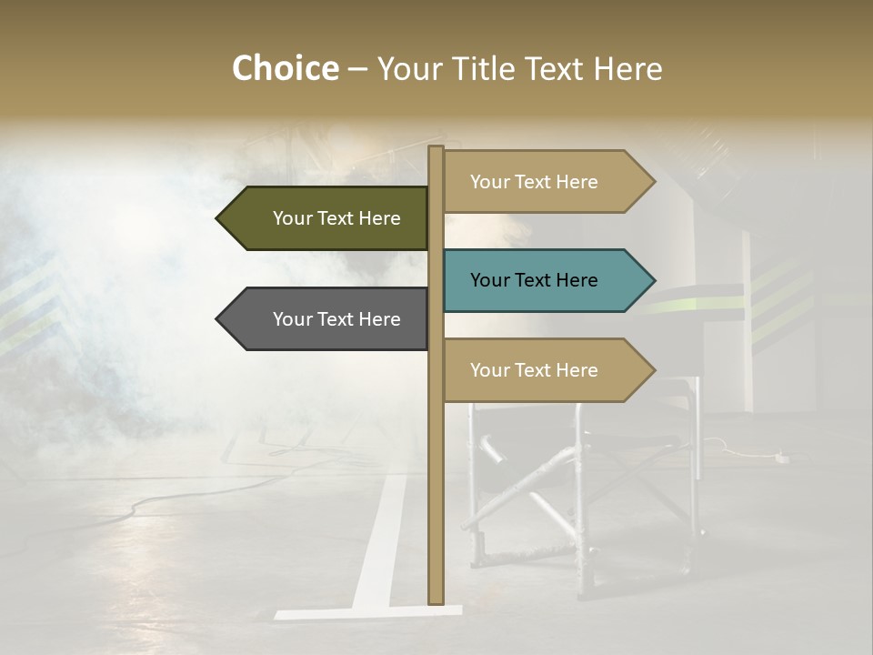 Chair For The Director In Studio On A Background Of A Smoke PowerPoint Template