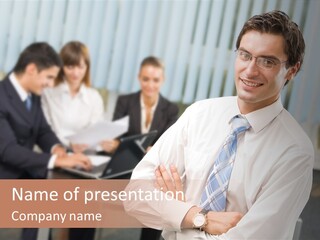 Portrait Of Successful Businessman And Business Team At Office Meeting PowerPoint Template