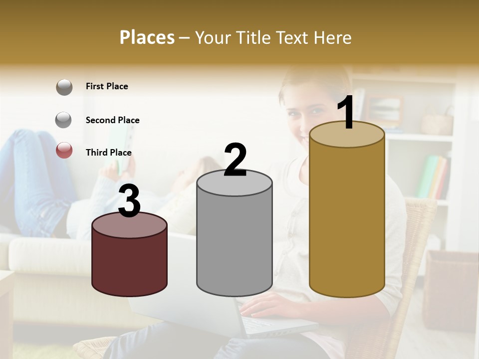 Beautiful Girl Is Using Headset, Isolated On White PowerPoint Template