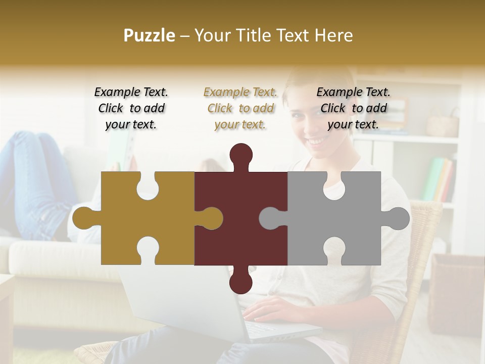 Beautiful Girl Is Using Headset, Isolated On White PowerPoint Template