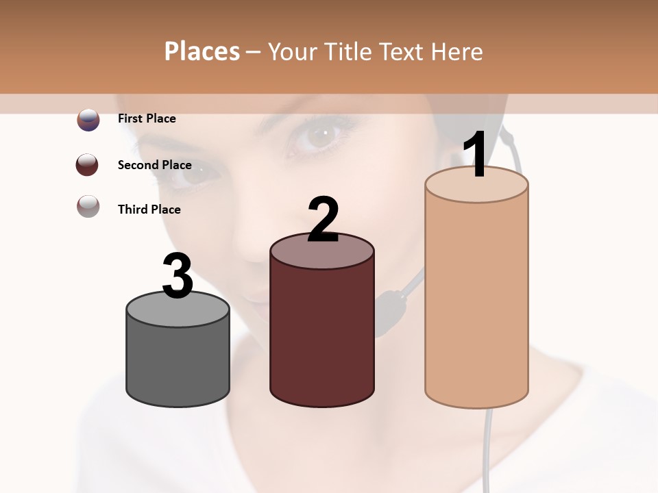 Beautiful Girl Is Using Headset, Isolated On White PowerPoint Template