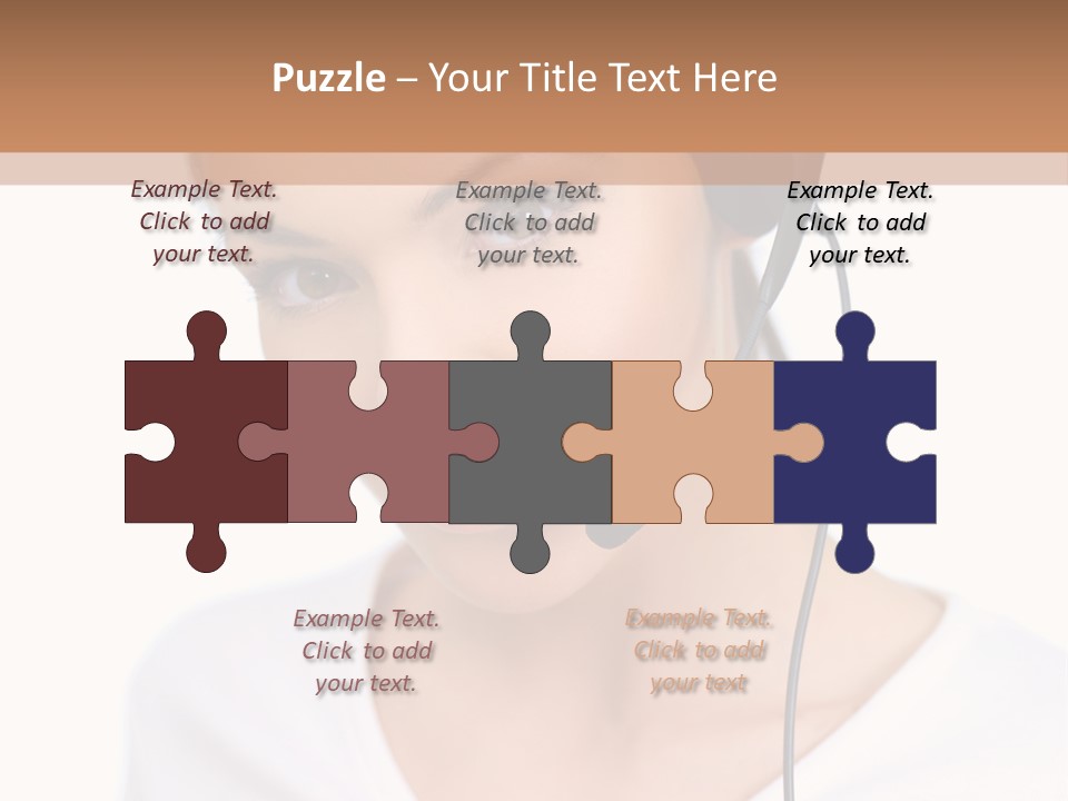 Beautiful Girl Is Using Headset, Isolated On White PowerPoint Template