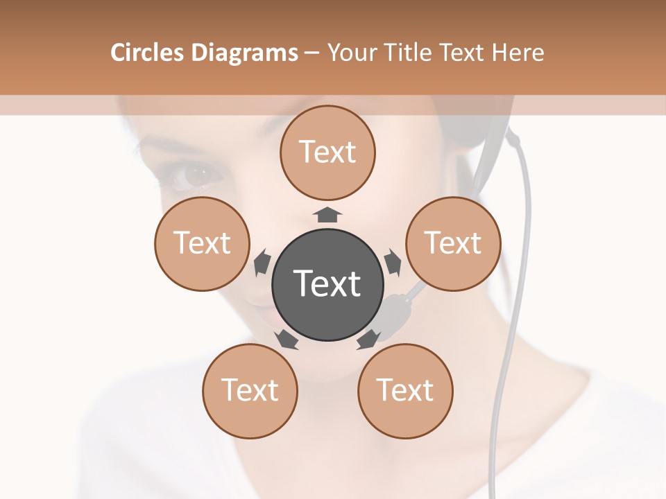 Beautiful Girl Is Using Headset, Isolated On White PowerPoint Template