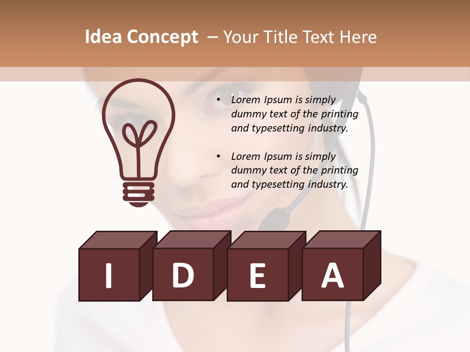 Beautiful Girl Is Using Headset, Isolated On White PowerPoint Template