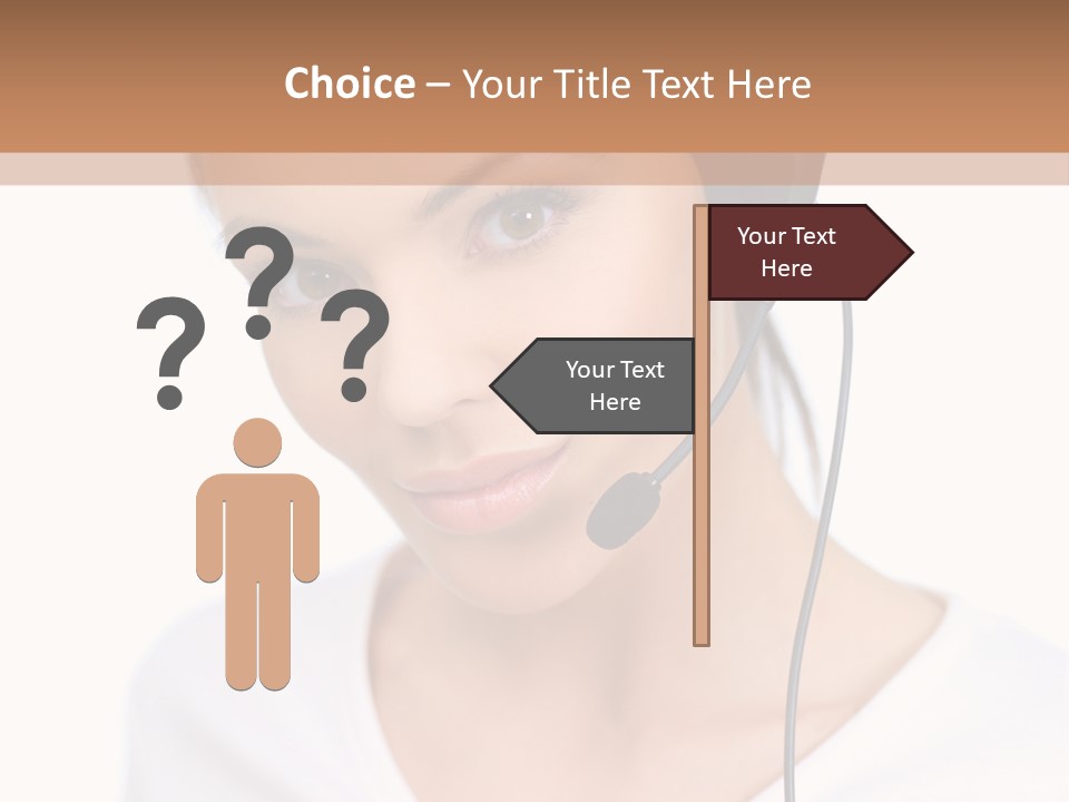 Beautiful Girl Is Using Headset, Isolated On White PowerPoint Template