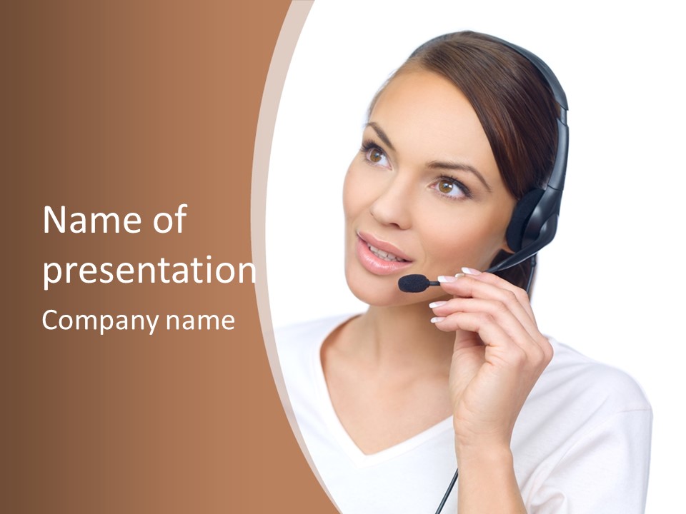 A Woman With A Headset Is Talking On The Phone PowerPoint Template