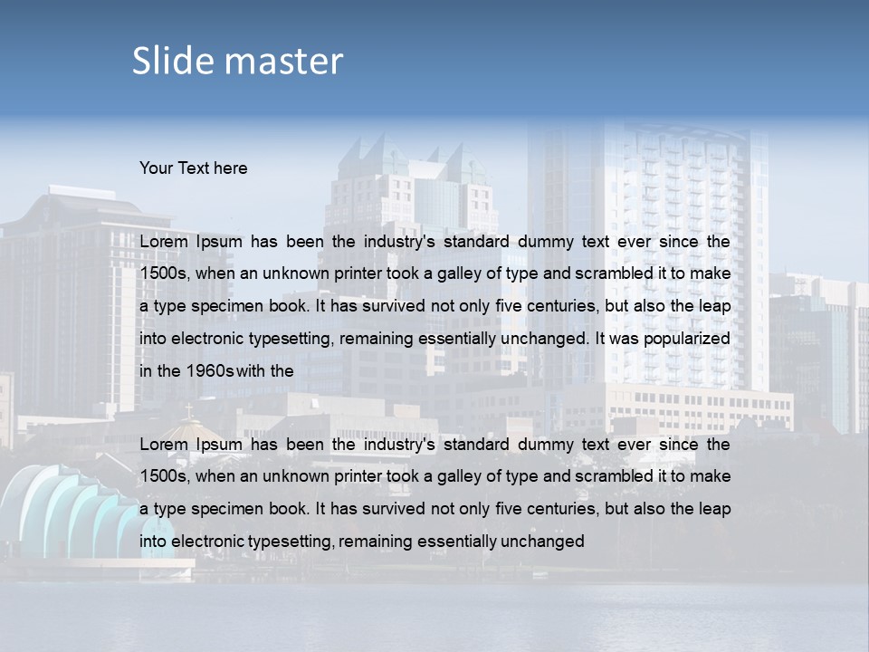 City Of Orlando, Florida With Lake Eola In The Foreground PowerPoint Template
