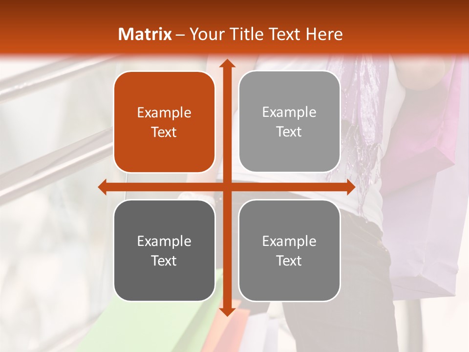 Woman On Scalators In A Shopping Mall Holding Some Bags PowerPoint Template