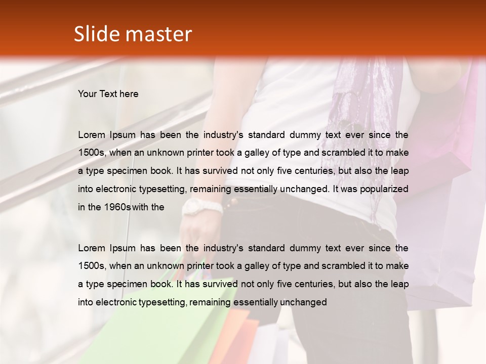 Woman On Scalators In A Shopping Mall Holding Some Bags PowerPoint Template