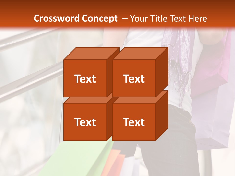 Woman On Scalators In A Shopping Mall Holding Some Bags PowerPoint Template