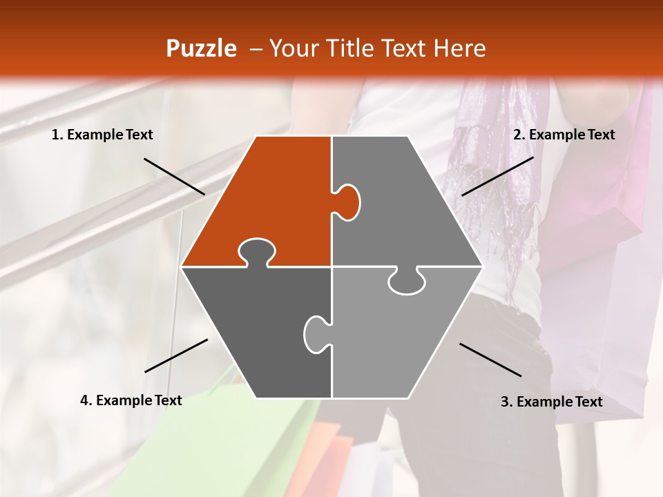 Woman On Scalators In A Shopping Mall Holding Some Bags PowerPoint Template