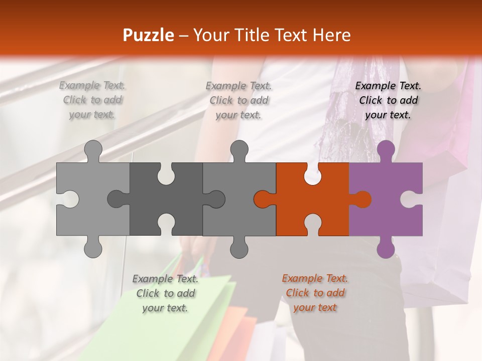 Woman On Scalators In A Shopping Mall Holding Some Bags PowerPoint Template