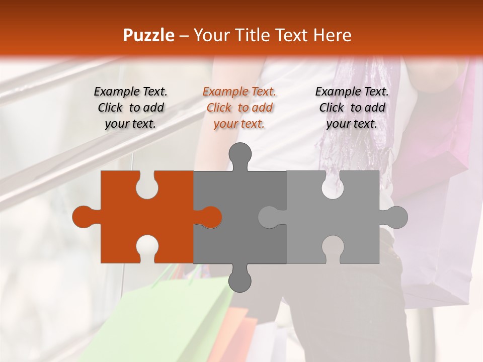 Woman On Scalators In A Shopping Mall Holding Some Bags PowerPoint Template