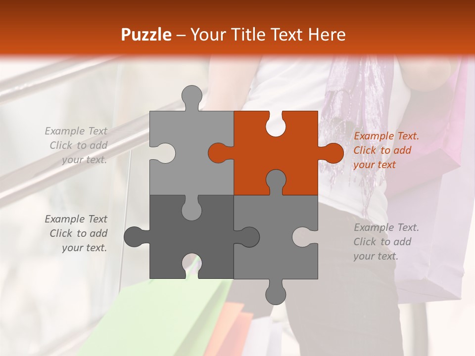 Woman On Scalators In A Shopping Mall Holding Some Bags PowerPoint Template