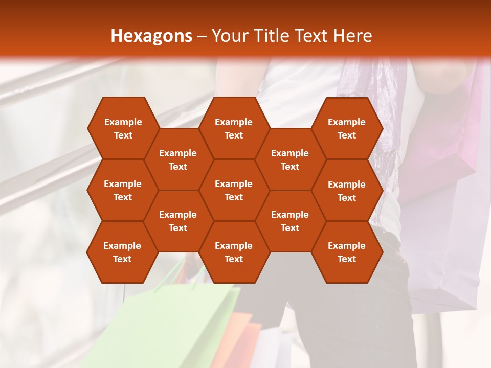 Woman On Scalators In A Shopping Mall Holding Some Bags PowerPoint Template