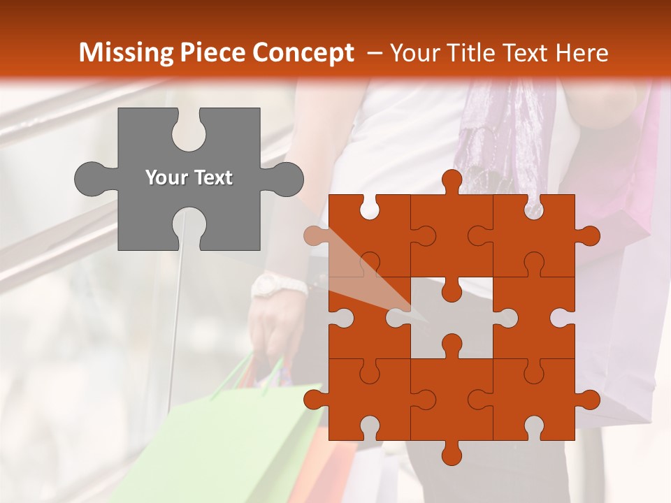 Woman On Scalators In A Shopping Mall Holding Some Bags PowerPoint Template