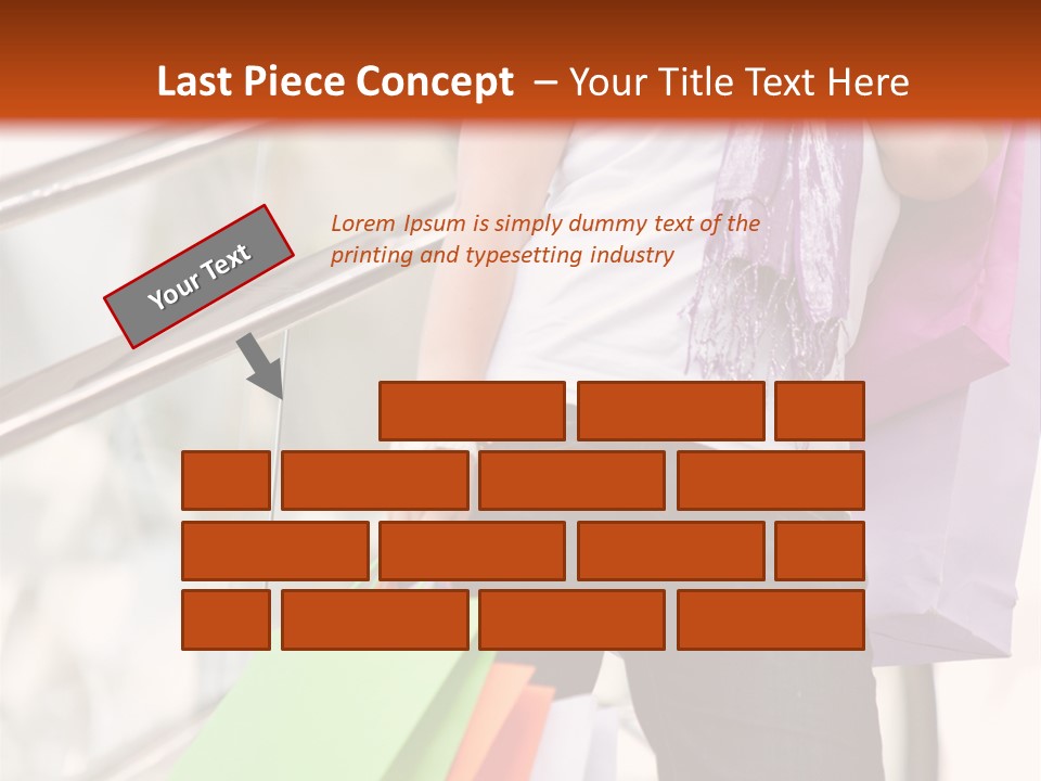 Woman On Scalators In A Shopping Mall Holding Some Bags PowerPoint Template