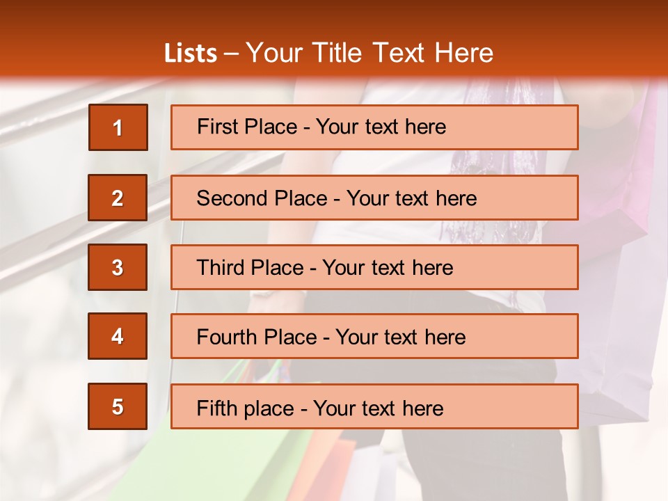 Woman On Scalators In A Shopping Mall Holding Some Bags PowerPoint Template