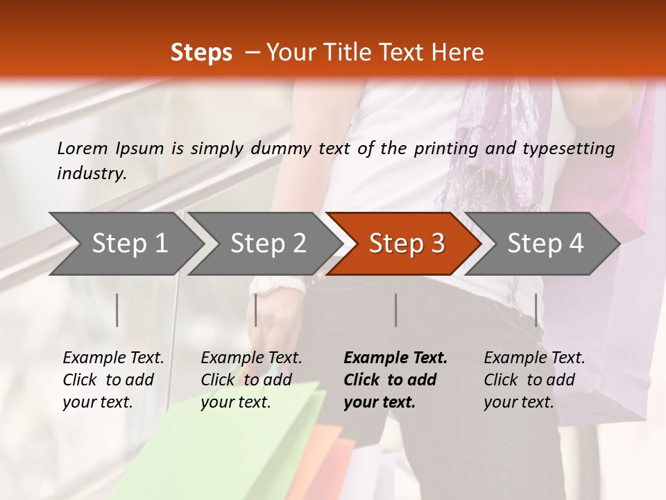 Woman On Scalators In A Shopping Mall Holding Some Bags PowerPoint Template