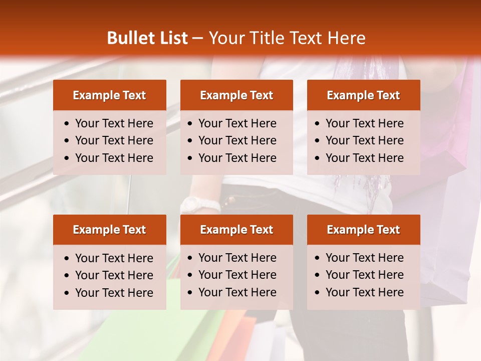 Woman On Scalators In A Shopping Mall Holding Some Bags PowerPoint Template