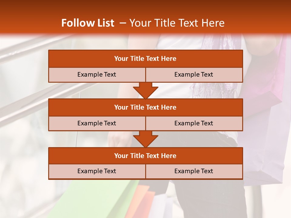 Woman On Scalators In A Shopping Mall Holding Some Bags PowerPoint Template