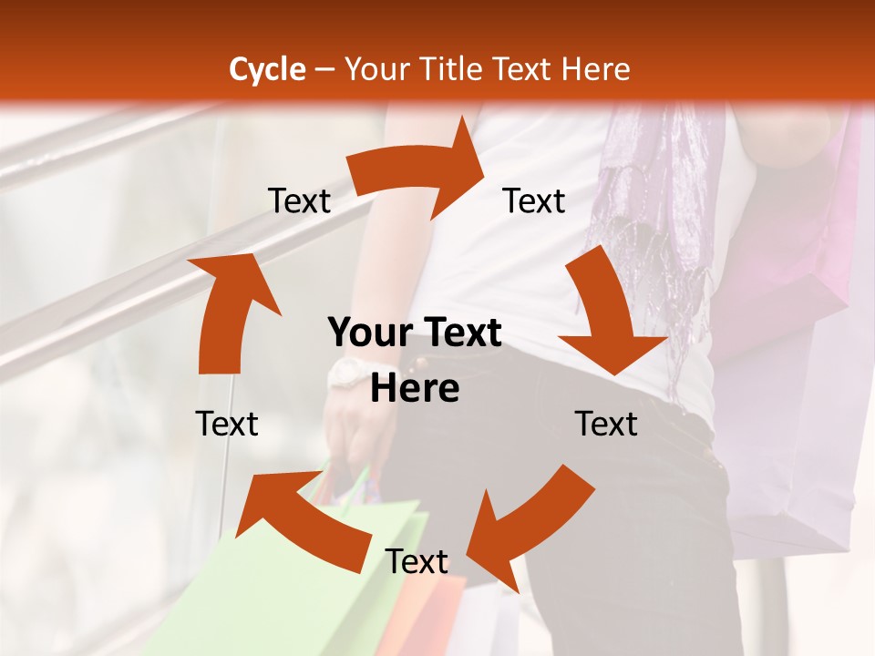 Woman On Scalators In A Shopping Mall Holding Some Bags PowerPoint Template