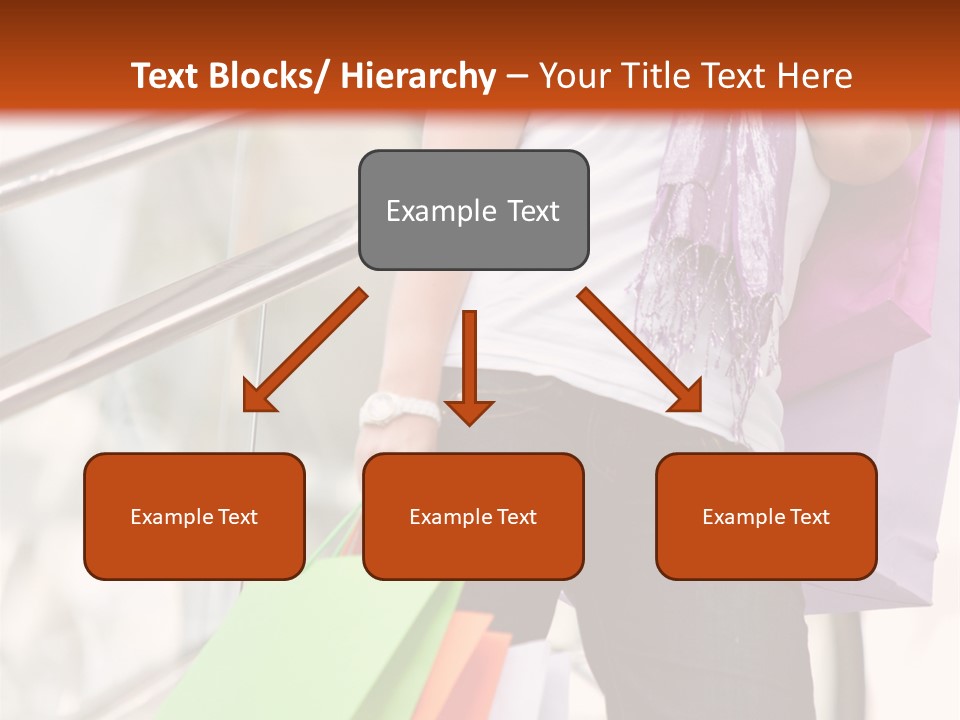 Woman On Scalators In A Shopping Mall Holding Some Bags PowerPoint Template