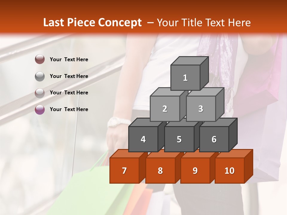 Woman On Scalators In A Shopping Mall Holding Some Bags PowerPoint Template