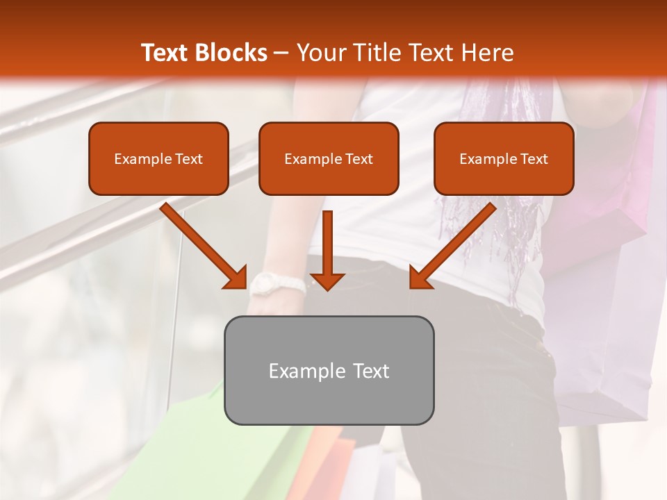 Woman On Scalators In A Shopping Mall Holding Some Bags PowerPoint Template