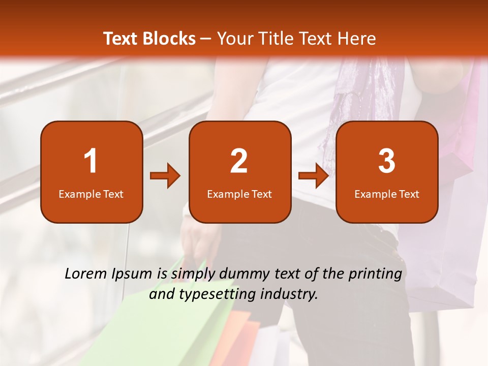 Woman On Scalators In A Shopping Mall Holding Some Bags PowerPoint Template