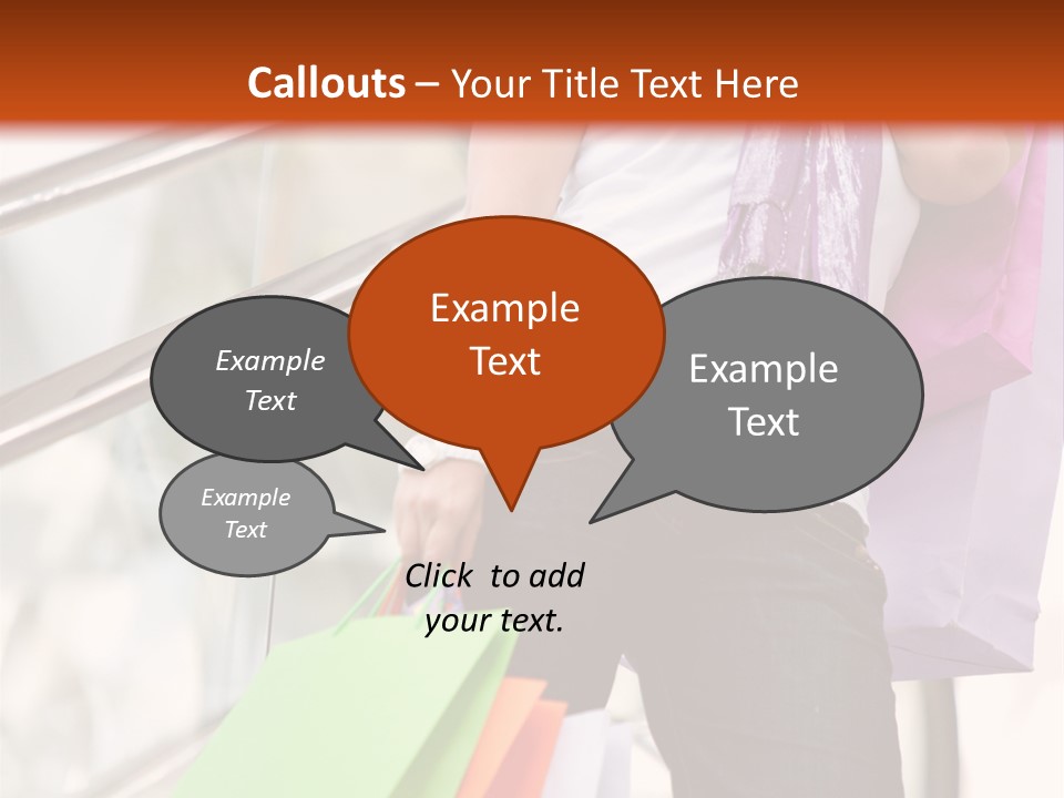 Woman On Scalators In A Shopping Mall Holding Some Bags PowerPoint Template