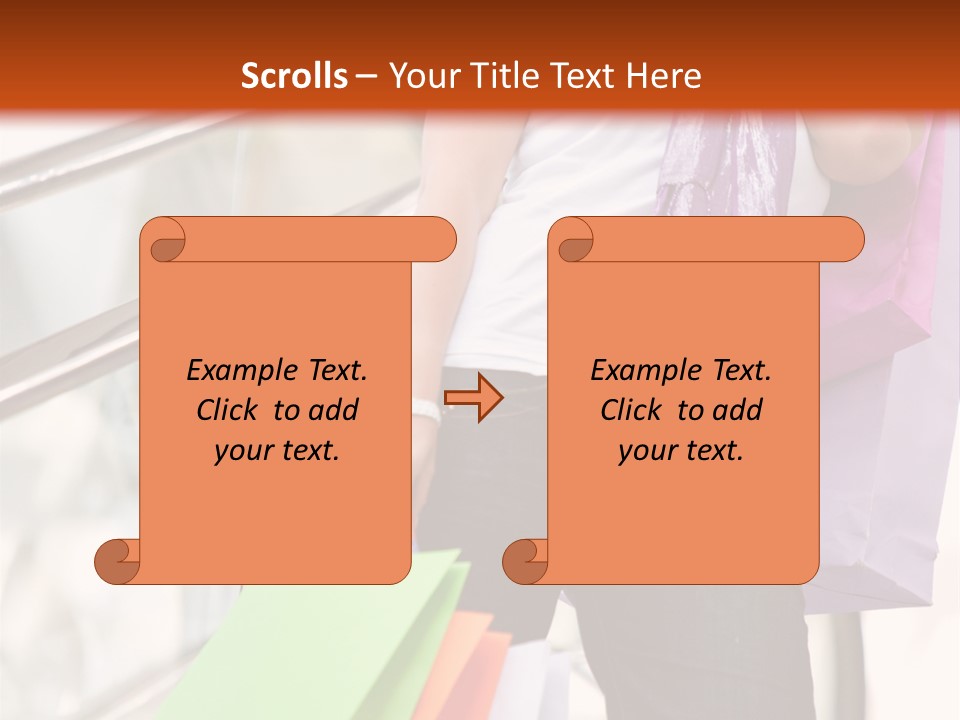 Woman On Scalators In A Shopping Mall Holding Some Bags PowerPoint Template