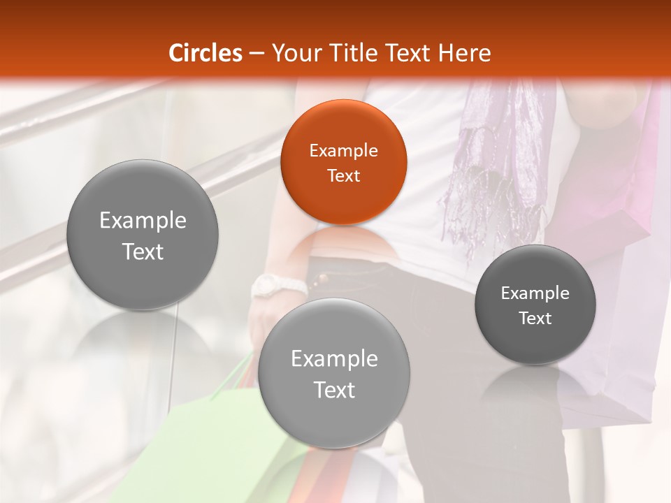 Woman On Scalators In A Shopping Mall Holding Some Bags PowerPoint Template