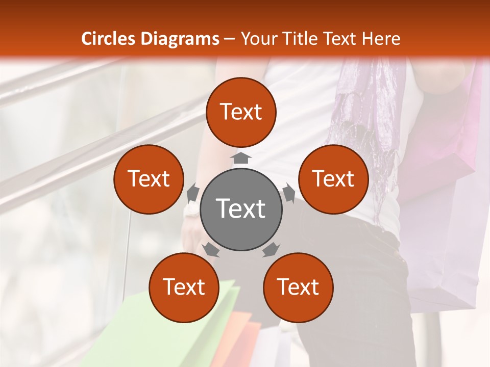 Woman On Scalators In A Shopping Mall Holding Some Bags PowerPoint Template