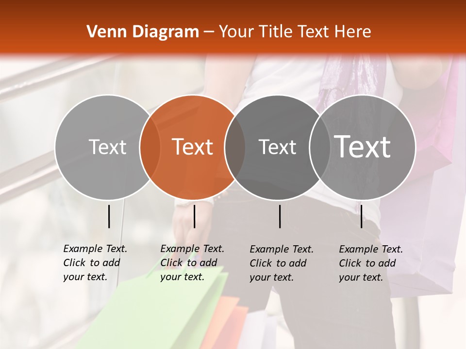 Woman On Scalators In A Shopping Mall Holding Some Bags PowerPoint Template