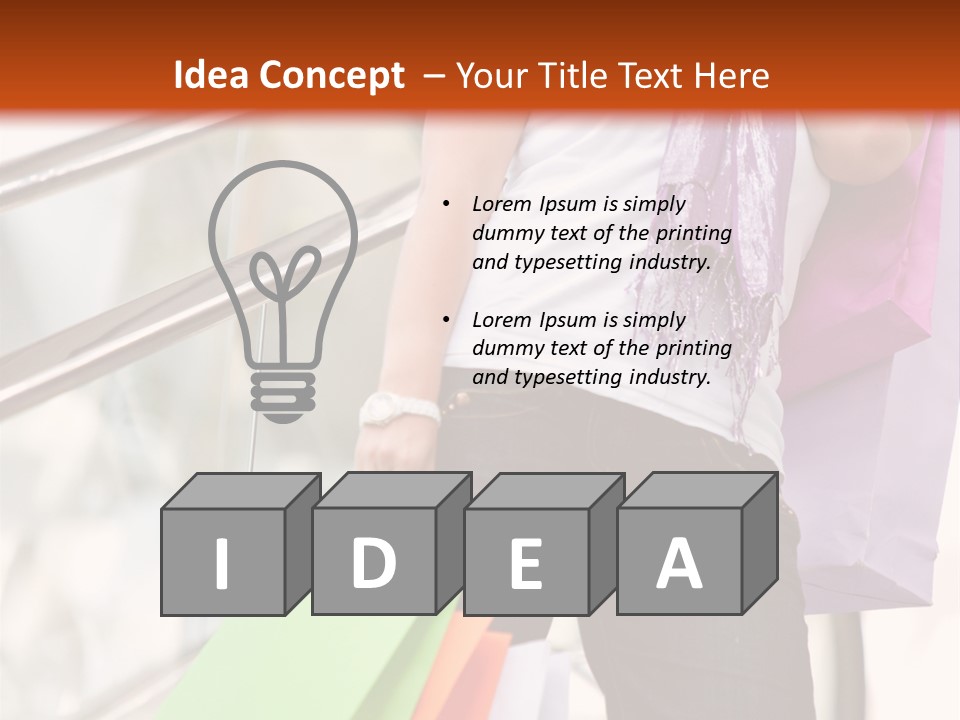 Woman On Scalators In A Shopping Mall Holding Some Bags PowerPoint Template