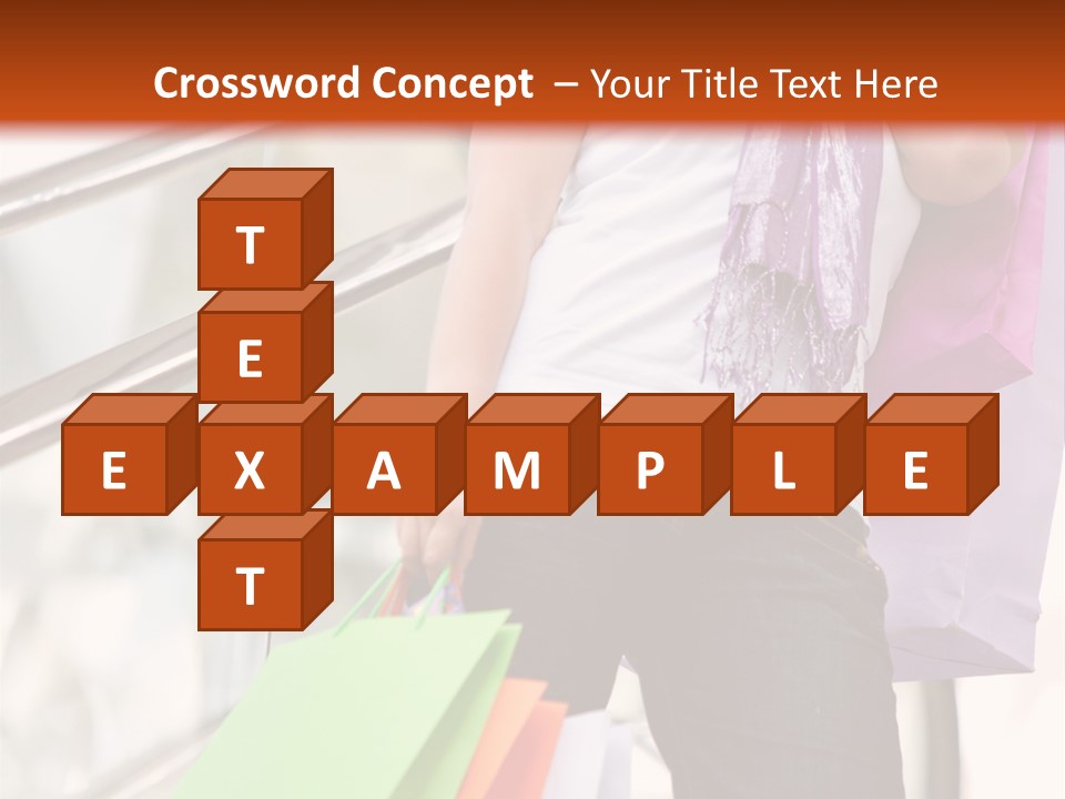 Woman On Scalators In A Shopping Mall Holding Some Bags PowerPoint Template