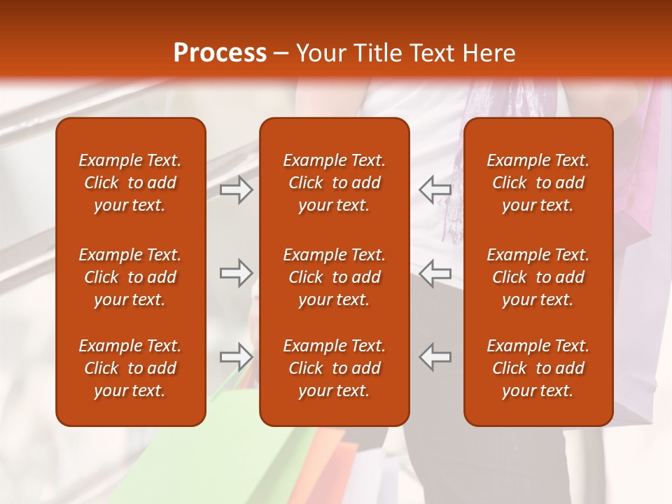 Woman On Scalators In A Shopping Mall Holding Some Bags PowerPoint Template