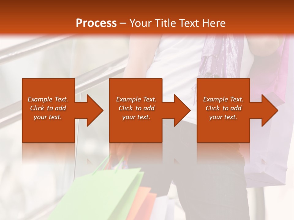 Woman On Scalators In A Shopping Mall Holding Some Bags PowerPoint Template